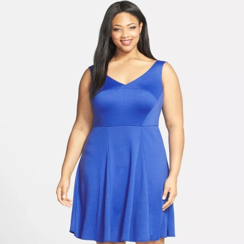 ABS Ponte Fit & Flare Dress Sleeveless Cobalt Blue V-Neck 0X 14W NWT